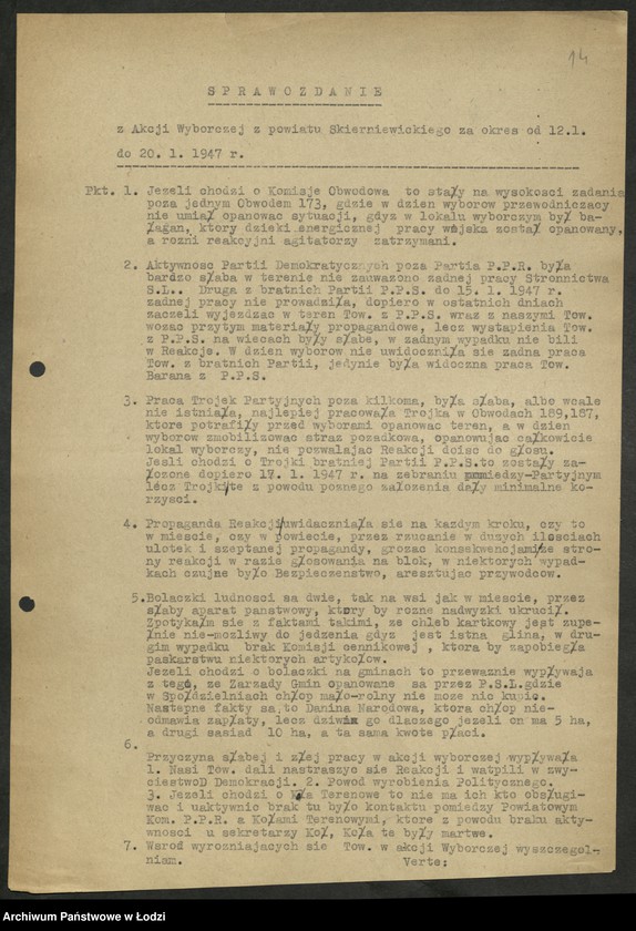 Obraz 15 z jednostki "Wybory do Sejmu okręg VII Skierniewice [- sprawozdania z przebiegu akcji wyborczej i głosowania, składy osobowe Obwodowych Komisji Wyborczych]"