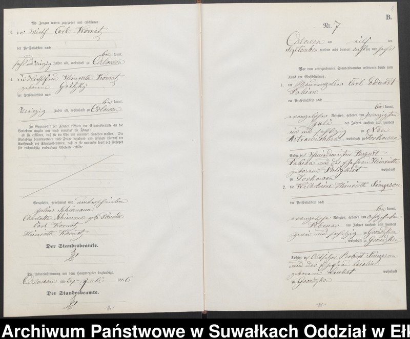 image.from.unit.number "Heiraths-Neben-Register des Preussischen Standes-Amtes Orlowen Kreis Loetzen für das Jahr 1886"