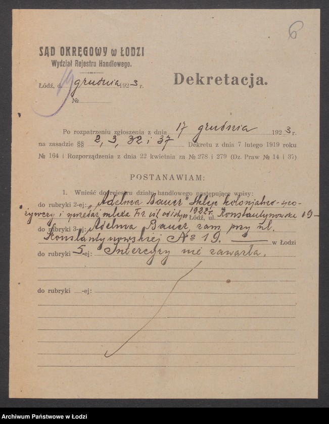 Obraz 8 z jednostki "Adelina Bauer - sklep kolonialno-spożywczy i sprzedaż mleka"