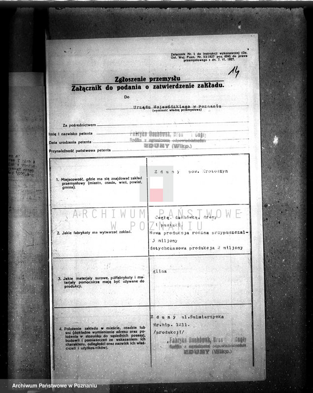 Obraz 19 z jednostki "Zatwierdzenie zakładu przemysłowego /cegielni parowej/ Fabryka dachówek i dren Spółka z o.o. B. Weber w Zdunach pow. krotoszyński"