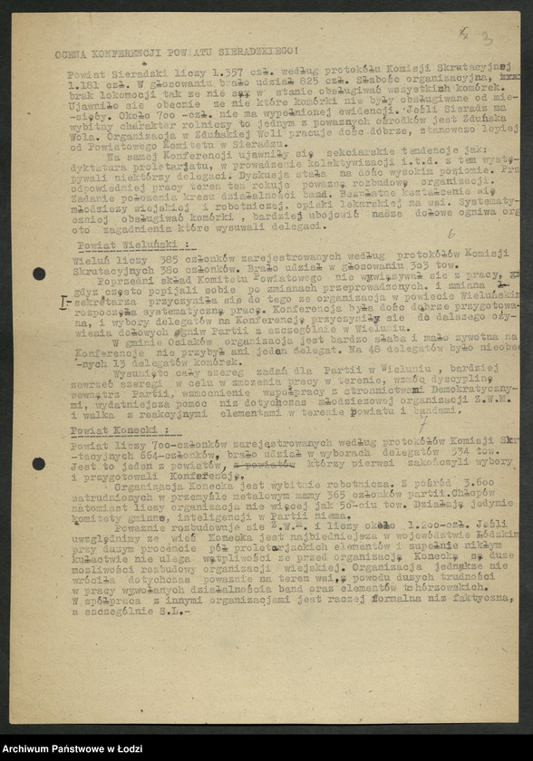 Obraz 4 z jednostki "Oceny [przebiegu oraz nadesłanych materiałów sprawozdawczych z] konferencji powiatowych [i miejskich]"