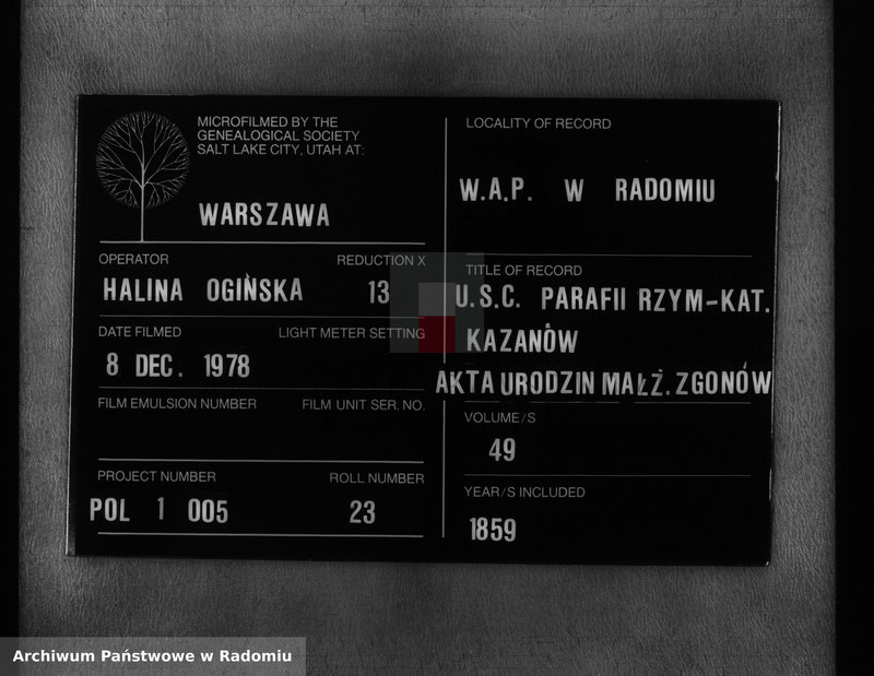 Obraz 1 z jednostki "Duplikat urodzonych, zaślubionych i śmierci w parafii Kazanów na rok 1859"