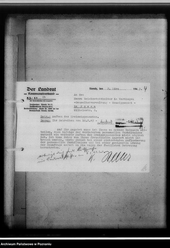 Obraz 8 z jednostki "[Korespondencja w sprawach organizacyjnych], Kreissippenamt Schieratz [Sieradz]"