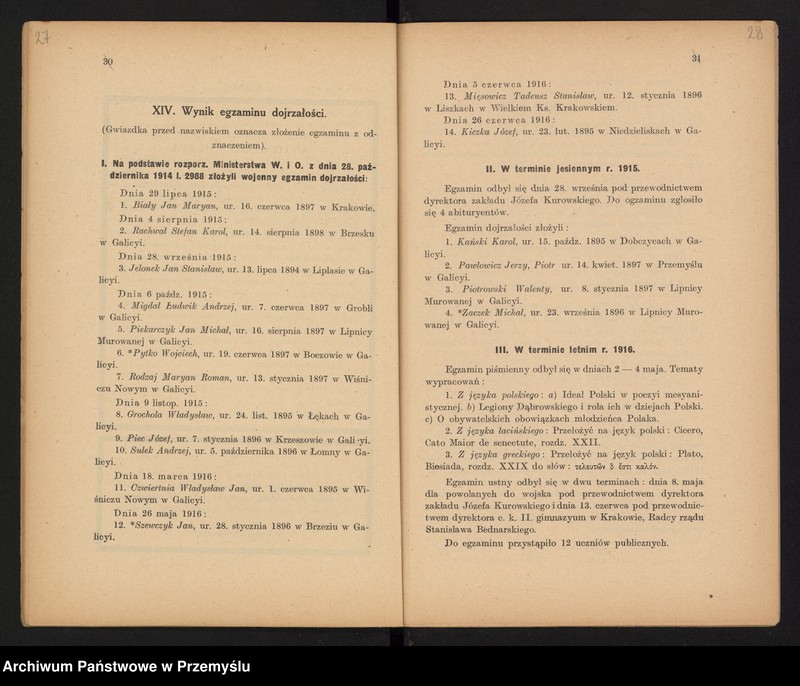 image.from.unit.number "Sprawozdanie Dyrekcji c.k. Gimnazjum w Bochni za rok szkolny 1915/16"