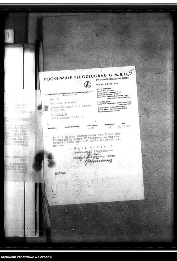 Obraz 12 z jednostki "Bau von Behelfsheimen bei den Focke - Wulfwerken - Kreising. Lagepläne (Krzesiny powiat Poznań)"