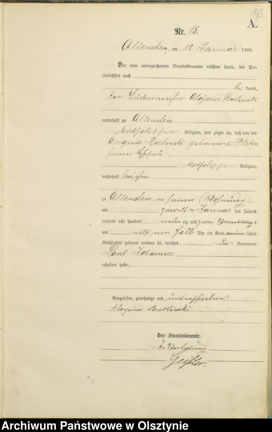 image.from.unit.number "Geburts-Haupt-Register Tom I,Nr 1 - 280"