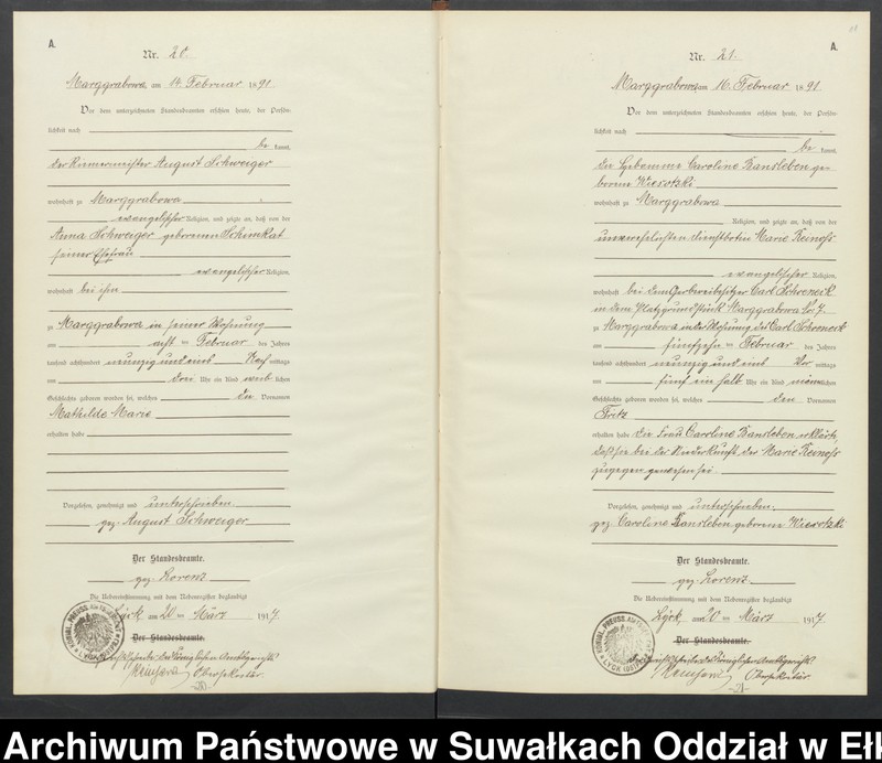 image.from.unit.number "A1.Geburts-Register [Haupt-Register] Standesamt Stadtgemeinde Marggrabowa No.1 bis 144"