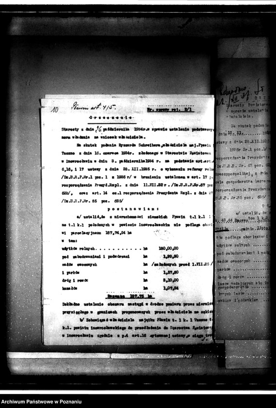 Obraz 14 z jednostki "Sprawy ogólne dotyczące wyłączeń z art.. 4 i 5 ustawy o wykonaniu reformy rolnej z terenu powiatu inowrocławskiego"