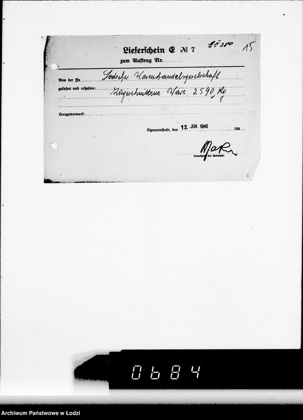 Obraz 20 z jednostki "Lieferscheine E II, Auftrag zum Medikamente"