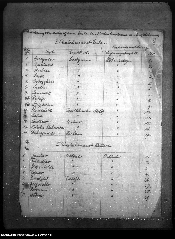 Obraz 14 z jednostki "Wykaz posterunków żandarmerii, na których należy przeprowadzić prace budowlane"