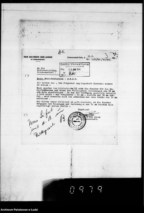 Obraz 7 z jednostki "Post an den Ältesten der Juden D.W.H.[Korespondencja dotycząca różnych prac w Getcie]"