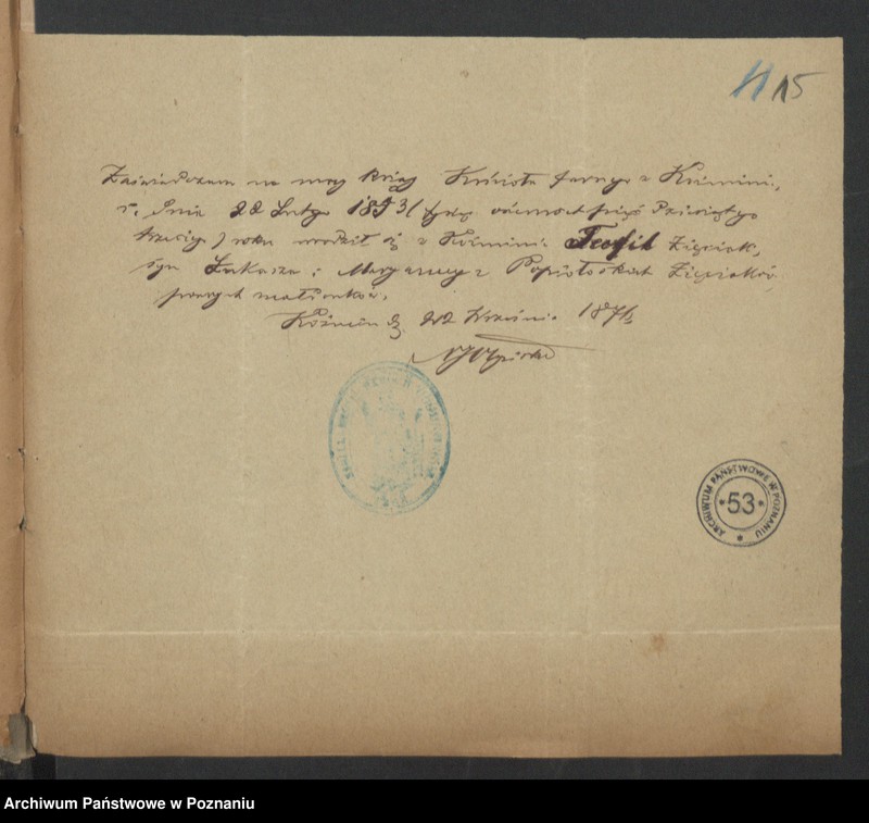 Obraz 17 z jednostki "Die von den Verlobten beigebrachten Urkunden zur Eheschliessung pro 1876"