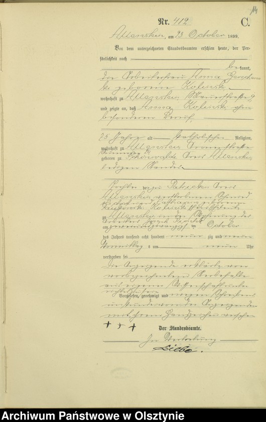 image.from.unit.number "Sterbe-Haupt-Register Tom II,Nr 400 - 529"