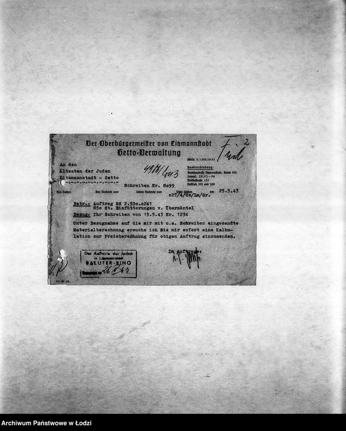 Obraz 5 z jednostki "Arbeitsressort K. [Niemieckie zamówienia do resortów pracy, produkcja, zapotrzebowanie materiałów dla produkcji]"