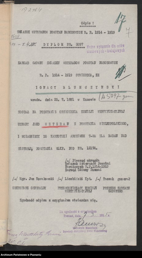 Obraz 10 z jednostki "Odpisy orzeczeń komisji weryfikacyjnej powstańców - kolejarzy."