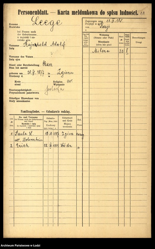 Obraz 13 z jednostki "[Spis ludności Łodzi] Legart - Lemke"