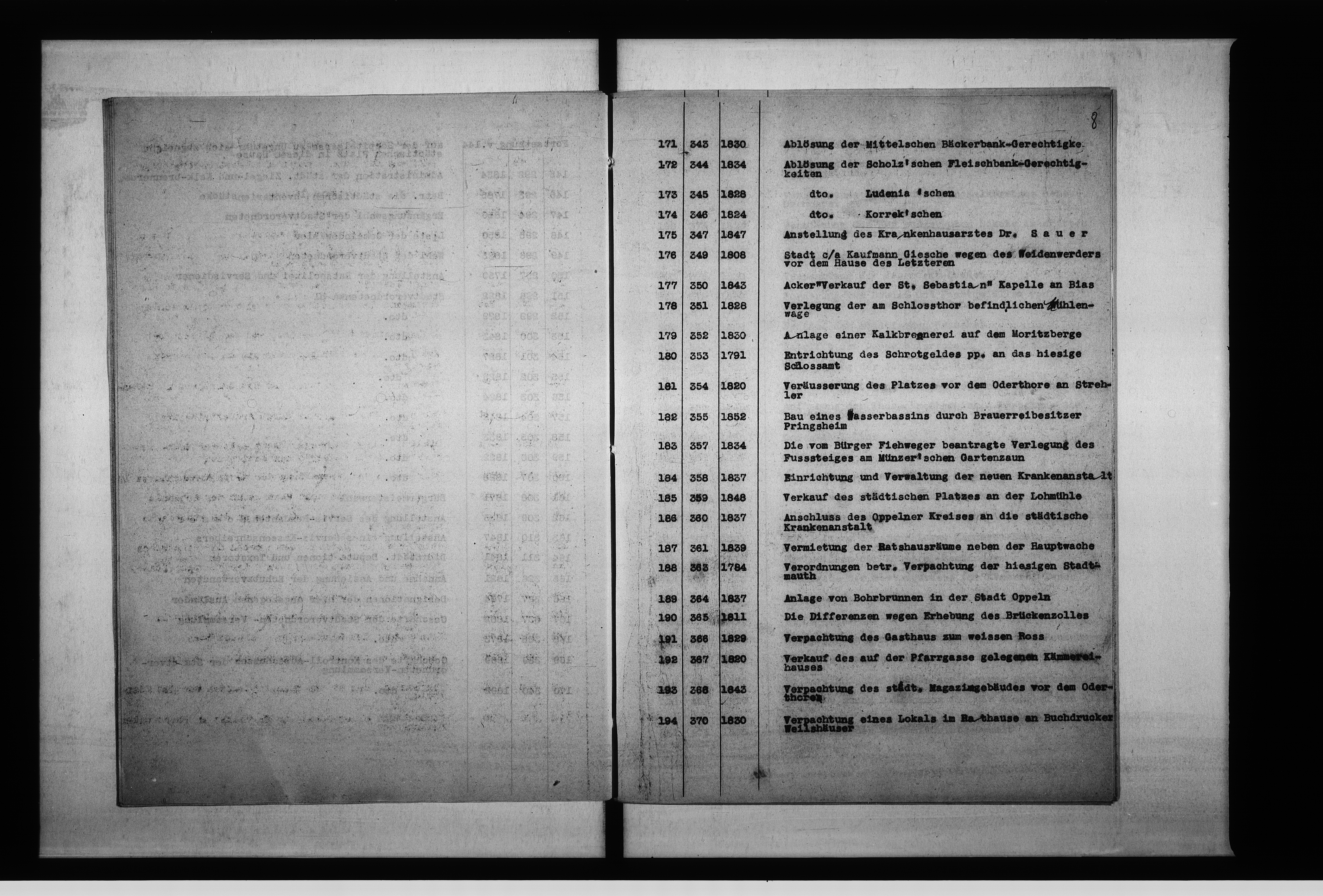 Obraz 12 z jednostki "Staatsarchiv Breslau Repositur 229 Abtlg. [Abteilung] Stadt Oppeln 2 abschriftliche Verzeichnisse enth[altend] Aktenstücke 1-1557 u[nd] 977a, 978a, zusammen 1559 Aktenstücke."