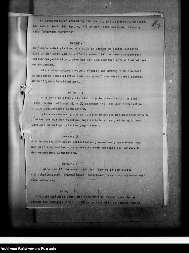 Obraz 11 z jednostki "Polizei verordnung über die Abgabe von Schaltplatten und Gramophonen"