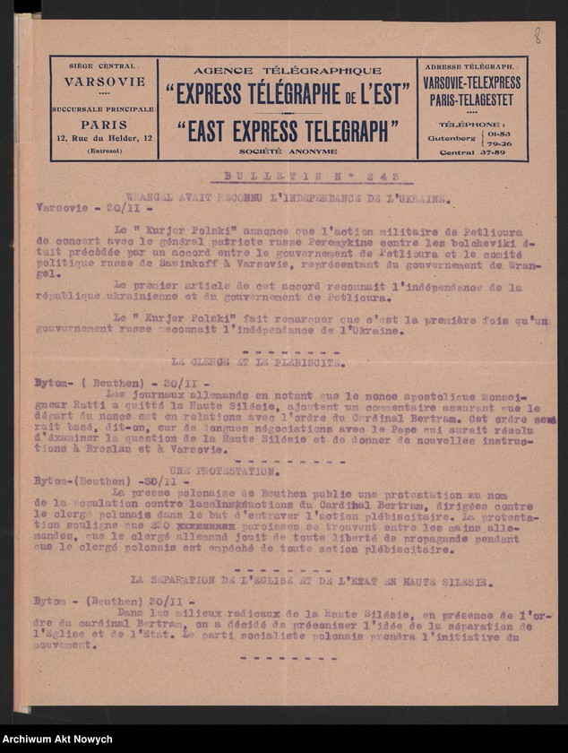 Obraz 10 z jednostki "Agence Télégraphique "Express Télégraphe de l