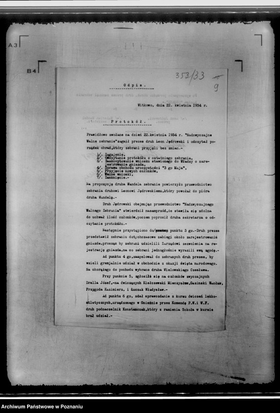 Obraz 13 z jednostki "/Towarzystwo Gimnastyczne,,Sokół" w Witkowie/"