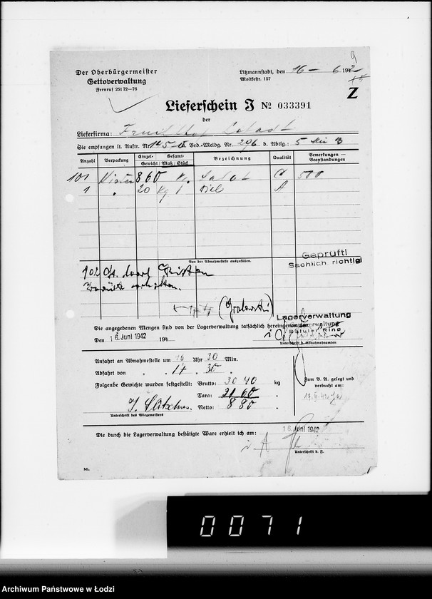 Obraz 13 z jednostki "Aufträge, Lieferscheinen und Rechnungen 14501-14570. [Zlecenia na produkty dla Getta. Rachunki, kwity przewozowe, korespondencja]"