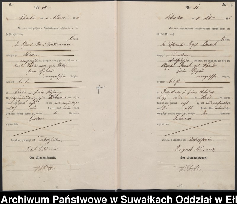 image.from.unit.number "Geburts-Haupt-Register des Königlich Preussischen Standes-Amtes Schaden Kreis Sensburg"