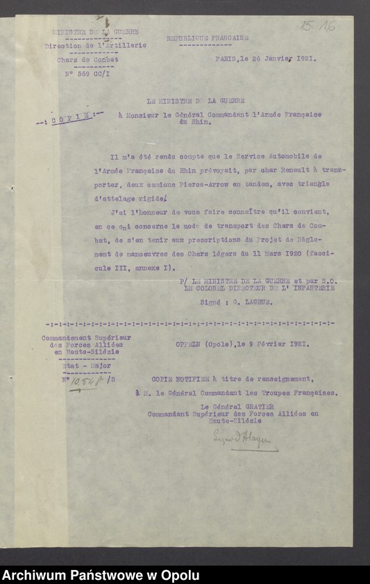 image.from.unit.number "Sorties /Korespondencja własna wychodząca, pisma, zarządzenia, potwierdzenia telefoniczne/ 1.02.-13.04.1921"