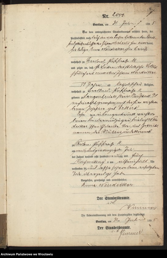 image.from.unit.number "Sterbe-Neben-Register Breslau I 1895 Band 6"