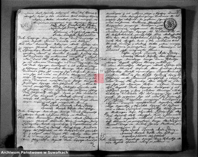 Obraz 16 z jednostki "Księga Akttów Urodzenia w Gminie Łozdziejskiey Pttu Seyneńskiego w Deppartamentcie Łomżyńskim 1808 Maja 1 go dnia sporządzona"