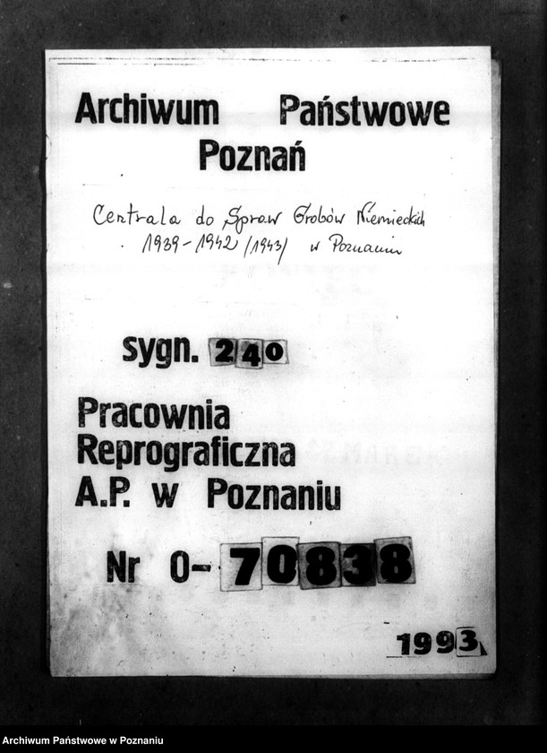 Obraz 1 z jednostki "Kreis Kalisch (Kalisz). Korespondencja w sprawie miejscowych Niemców, którzy zginęli w 1939 roku"