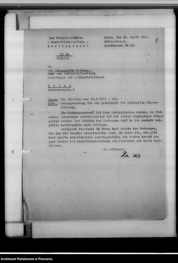 Obraz 13 z jednostki "Zeitschrift für ostdeutsche Sippenforschung [korespondencja w sprawie prospektu wydawnictwa, umowa z Wydawnictwem Pedagogicznym]"