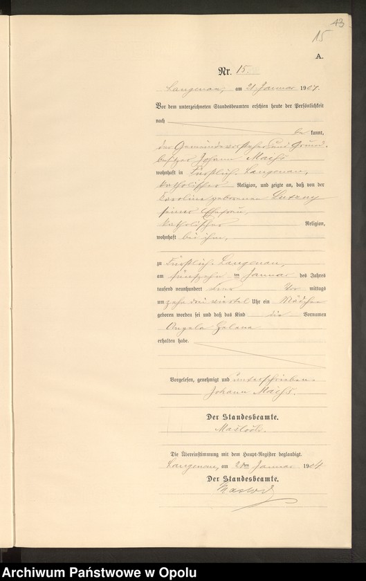 image.from.unit.number "Geburts-Neben-Register Standesamts Langenau pro 1904"