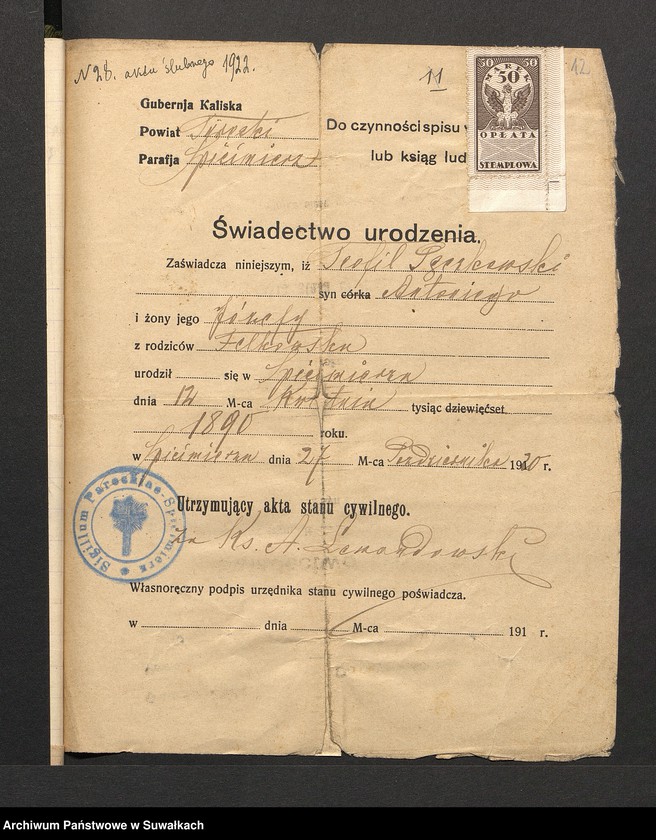 image.from.unit.number "Aneksa Do aktów zaślubionych r.kat. parafji Puńsk z r. 1922"