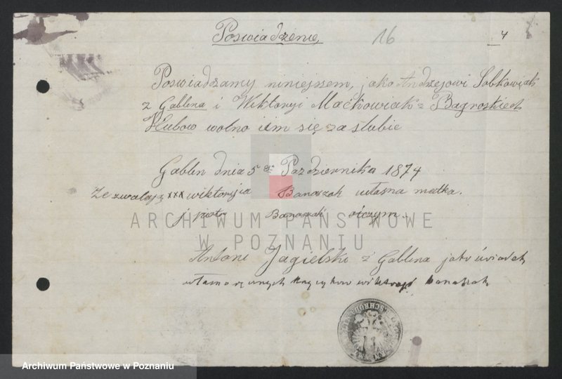 image.from.unit.number "Acta betreffend die Sammel Akten für die von den verlobten beizubringenden Urkunden und Konsenserklärungen, für die Aufgebotscheinigungen und Dispensation [...] von 1874 bis 1876"
