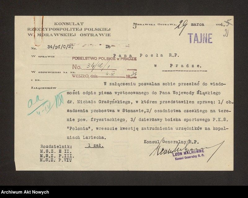 image.from.unit "Czechosłowacja: Polityka władz czeskich wobec osadnictwa polskiego na Śląsku Cieszyńskim (pismo Konsulatu RP w Morawskiej Ostrawie do wo­jewody śląskiego)"