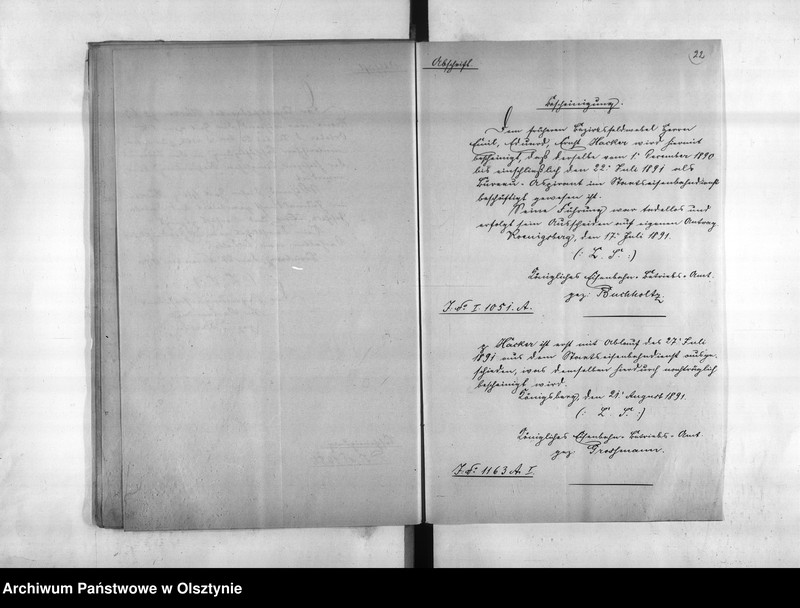 Obraz 20 z jednostki "Regierungs-Sekretariats Assistent Hacker [Ernst Aduard Emil] den 1 April 1896 Kreis-sekretär, den 1 November 1900 Regierungs-sekretär"