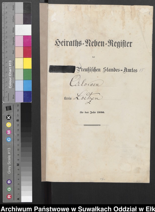 image.from.unit.number "Heiraths-Neben-Register des Preussischen Standes-Amtes Orlowen Kreis Loetzen für das Jahr 1890"