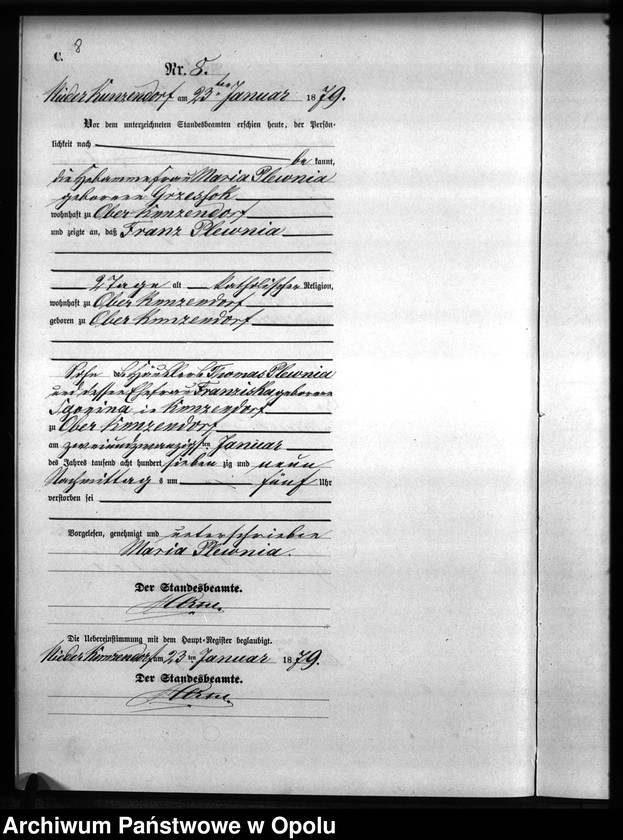 Obraz 11 z jednostki "Sterbe-Neben-Register Standesamts Kunzendorf pro 1879"