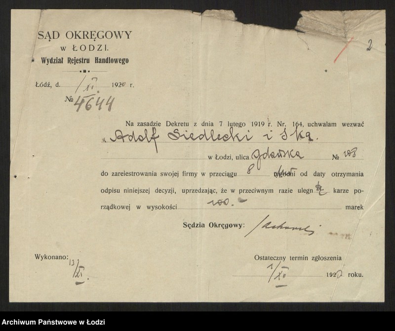 Obraz 4 z jednostki "Adolf Siedlecki, Robert Mader - Adolf Siedlecki i S-ka- prowadzenie tkalni zarobkowej"