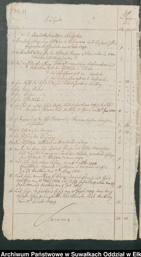 image.from.unit.number "Schul Cassen Rechnung der Schwentainenschen Kirchspiels von Trinitatis 1799 bis dahin 1800"