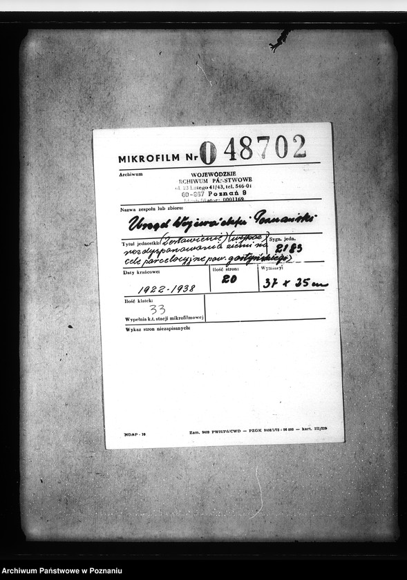 Obraz 2 z jednostki "/Zestawienie /wykaz/ rozdysponowania ziemi na cele parcelacyjne powiatu gostyńskiego"