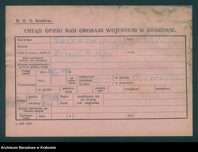 image.from.unit.number "Karty ewidencyjne zmarłych Włochów na terenie powiatów Zabrek, Cernovir, Witkowitz (Czechy)."