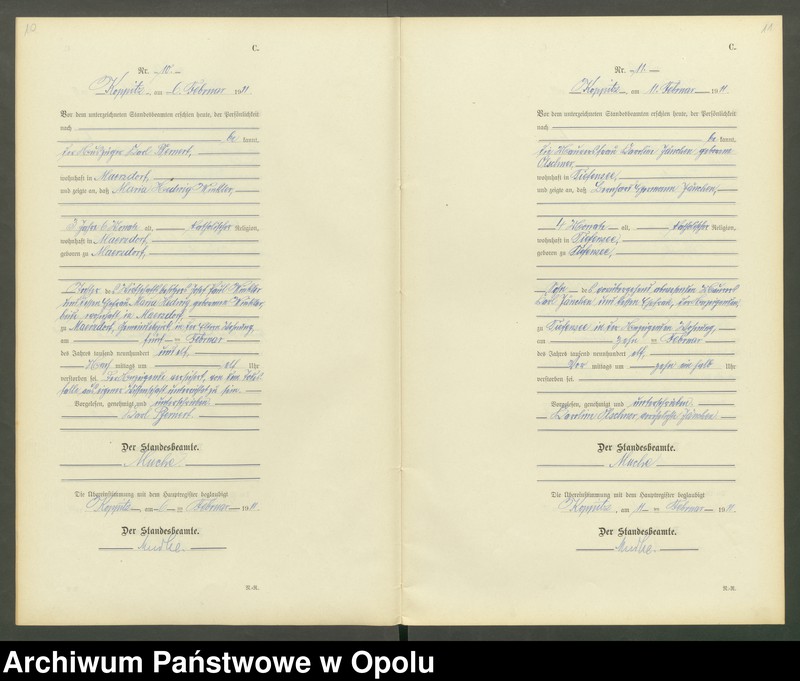 Obraz 8 z jednostki "Sterbe-Register (Neben-Register) Standesamt Koppitz 1911 No. 1 bis 72"