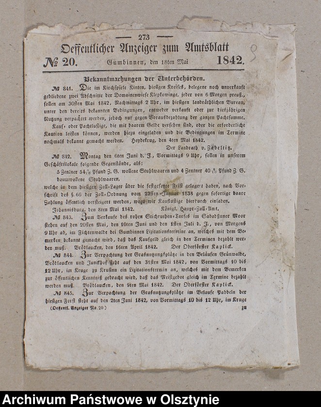 image.from.unit.number "1. Predikte im Jahre 1728 /Bruchstück/ 2.Amtsblätter pro 1842-1848 3. Lieder, Couplete usw. nach d. 1871 J. 4. Zeitungsausschnitte 1932"