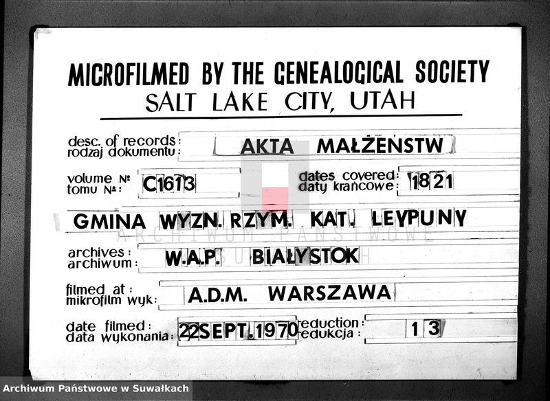 image.from.unit.number "Księga Aktów Małżeństwa Gminy Leypuńskiej od 1 Stycznia 1821 R-u"