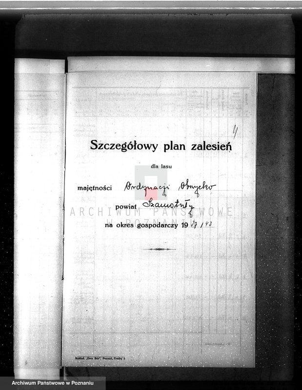 image.from.unit.number "Dodatkowy plan urządzenia gospodarstwa leśnego dla lasu ordynacji Obrzycko powiat szamotulski 1937-1938"