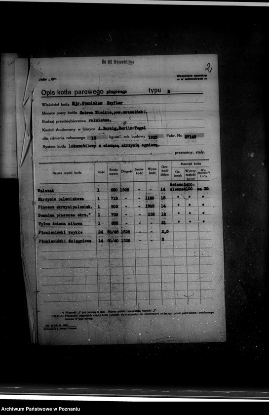 Obraz 6 z jednostki "Gorzelnia rolnicza St. Szyftera we wsi Gutowo Wielkie powiat wrzesiński nr woj. kotła 6387"