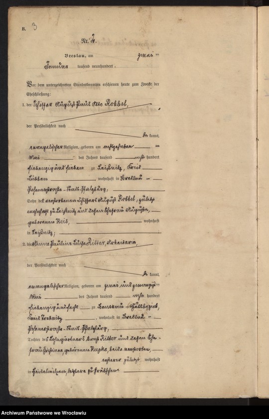 image.from.unit.number "Heiraths-Haupt-Register Breslau I 1900 Band 1"