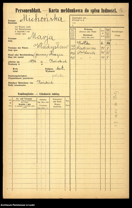 Obraz 18 z jednostki "[Spis ludności Łodzi] Michlicka - Mielczan"