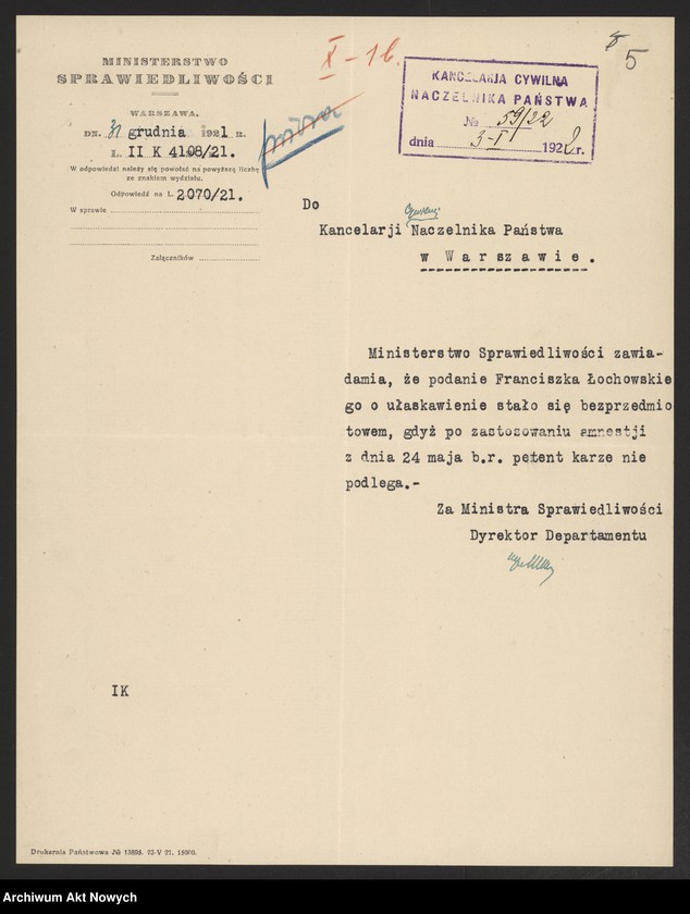 image.from.unit.number "Ułaskawienia z b. Kongresówki - nieuwzględnione, dotyczące zabójstw, napadów zbrojnych, rabunkowych, pokątnego gorzelnictwa, gwałtu, deprawacji, wymuszeń, łapownictwa, wyroków: o kradzieże dokonane min. przez Rosjan b. żołnierzy armii Wrangla, o przemyt przez granicę pruską, a także o zdradę i wstąpienie do armii bolszewickiej"